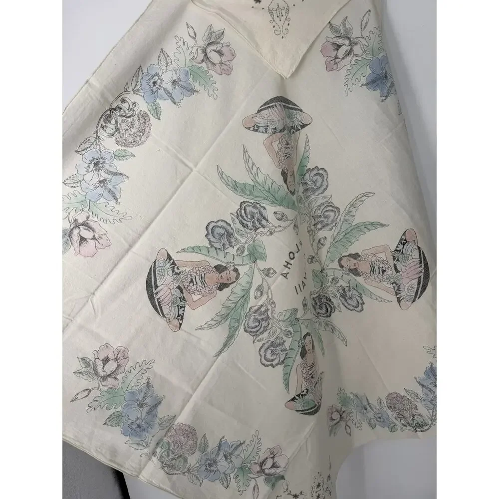 Scarf Bandanna Aloha Hawaii souvenir square vintage 40's hula dancer floral - Picture 7 of 11